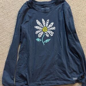 Life Is Good Ladies Blue Long Sleeve Tee with Positive Leaf Design
